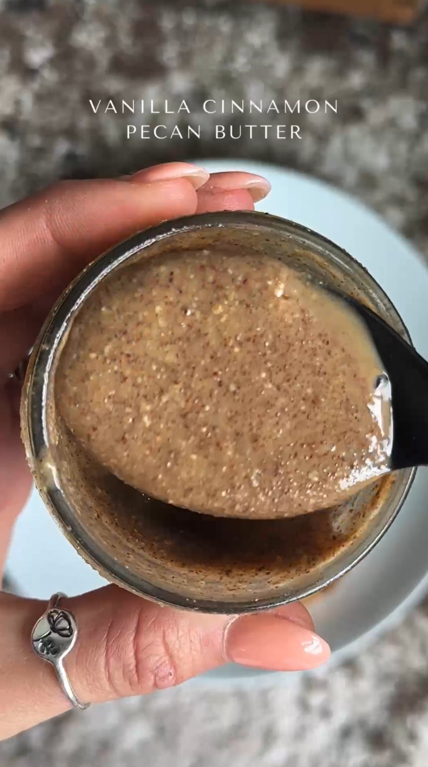 Our natural vanilla cinnamon pecan butter is crafted with premium pecans, pure vanilla, warm cinnamon, and a touch of celtic sea salt. This creamy spread delivers a rich, buttery flavor with subtle sweetness and a hint of spice—perfect for toast, oatmeal, smoothies, and more. No added oils or refined sugars—just pure, delicious goodness. Order now from Sequoia Nut Butter!