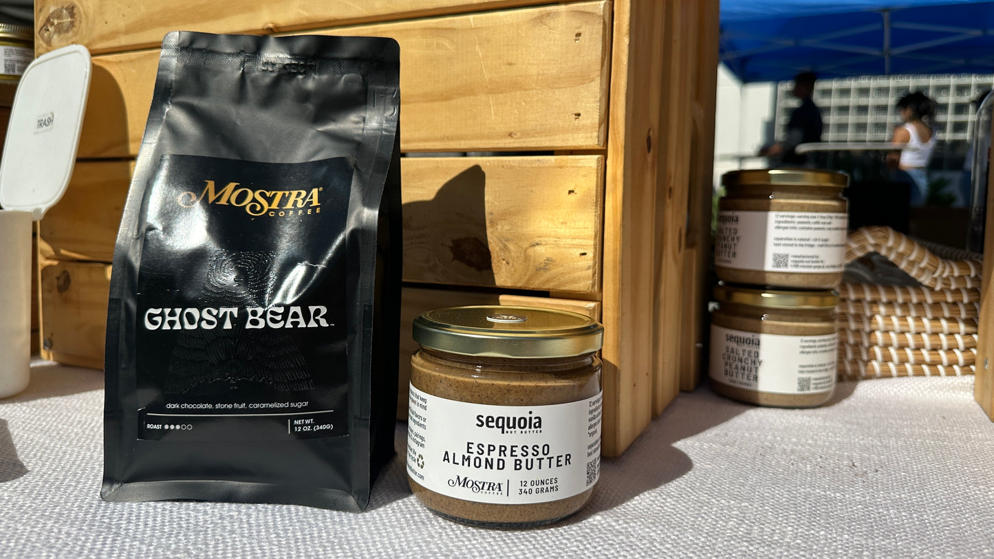 Our espresso almond butter is crafted with premium California-grown almonds, organic maple sugar, and bold Mostra Coffee Ghost Bear espresso beans. Infused with pure vanilla and a touch of celtic sea salt, this creamy spread offers rich, nutty flavors with deep espresso notes and a hint of sweetness. Perfect for toast, smoothies, oatmeal, or straight from the jar. No added oils or refined sugars—just pure, energizing goodness. Order now from Sequoia Nut Butter!